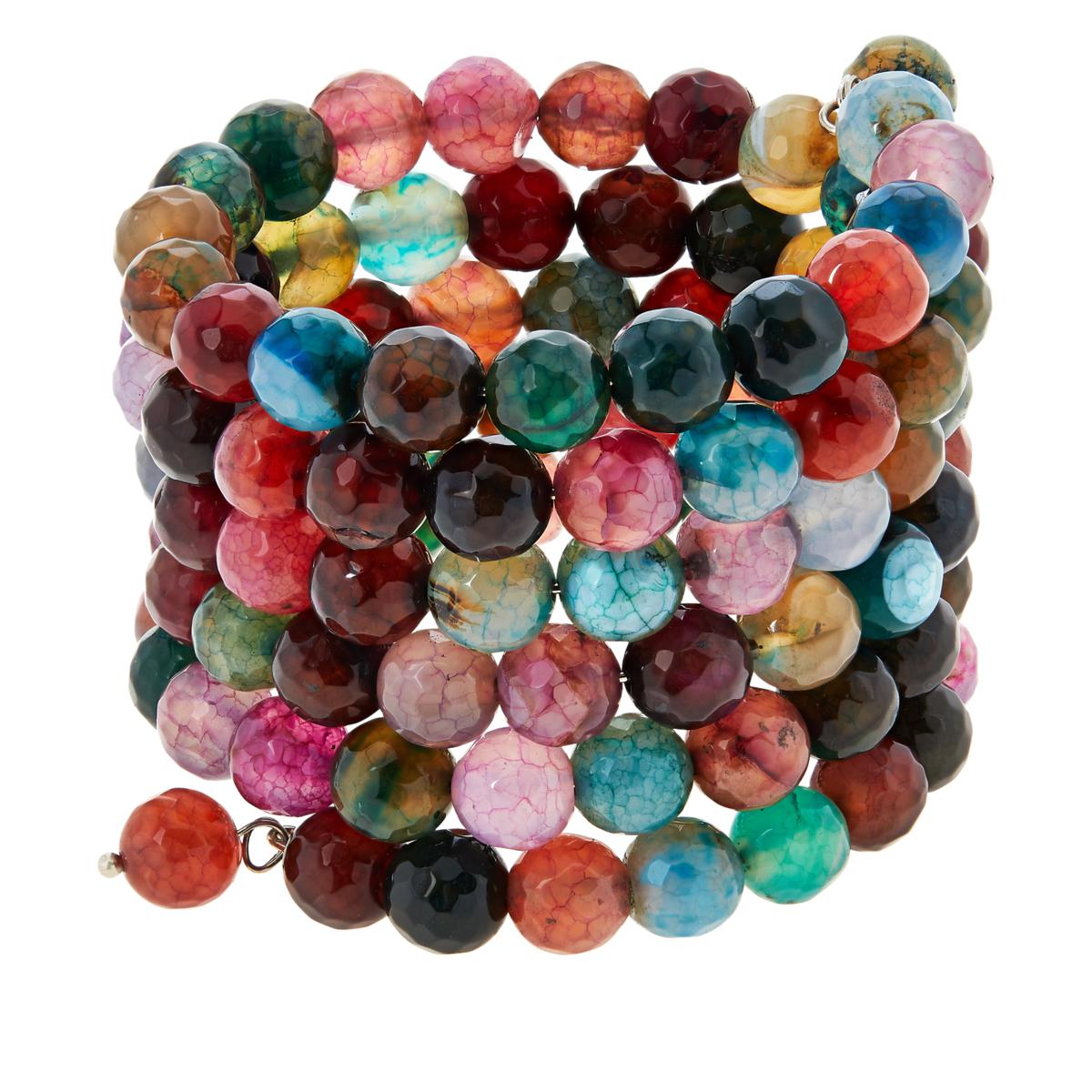 KALIFANO Multicolor Agate Bead Coil Wrap Bracelet