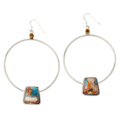 Chaco Canyon Sterling Silver Turquoise/Shell Hoop Drop Earrings