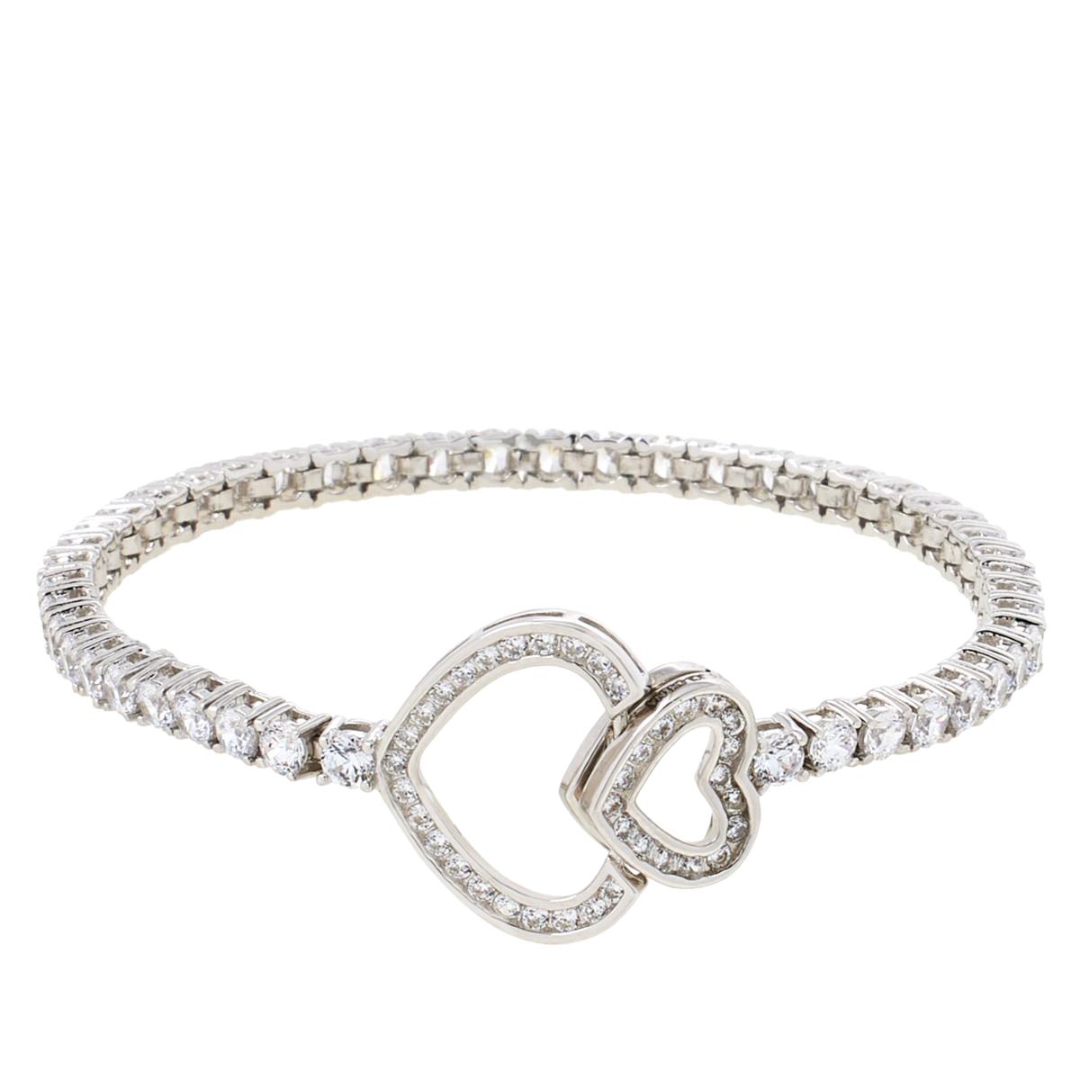 Absolute Sterling Silver Simulated Diamond Heart Line Bracelet, 6-3/4"