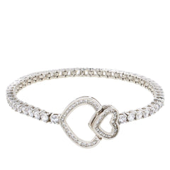Absolute Sterling Silver Simulated Diamond Heart Line Bracelet, 6-3/4"