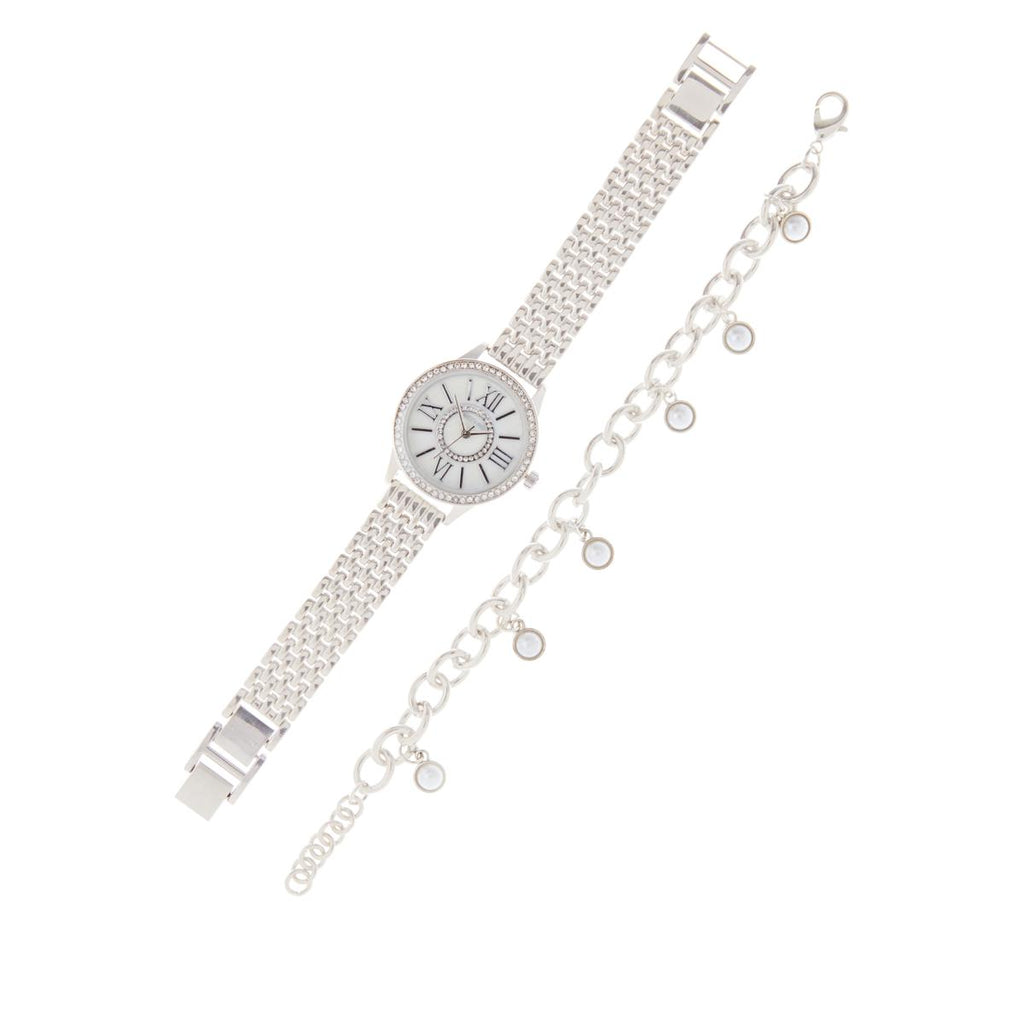 Kessaris 2-piece Watch and Faux Pearl Bracelet Set Kessaris 3-Piece Goldtone Metal Watch Set | HSN main image 4