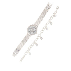 Kessaris Silvertone 2piece Watch and Faux Pearl Bracelet Set