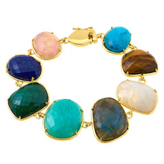 Rarities Sterling Silver Goldclad Multi-Gem Station Bracelet, 6-3/4"