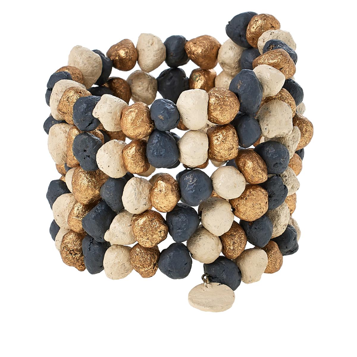 HSN Floreia  Seed Coil Black Bead Bracelet