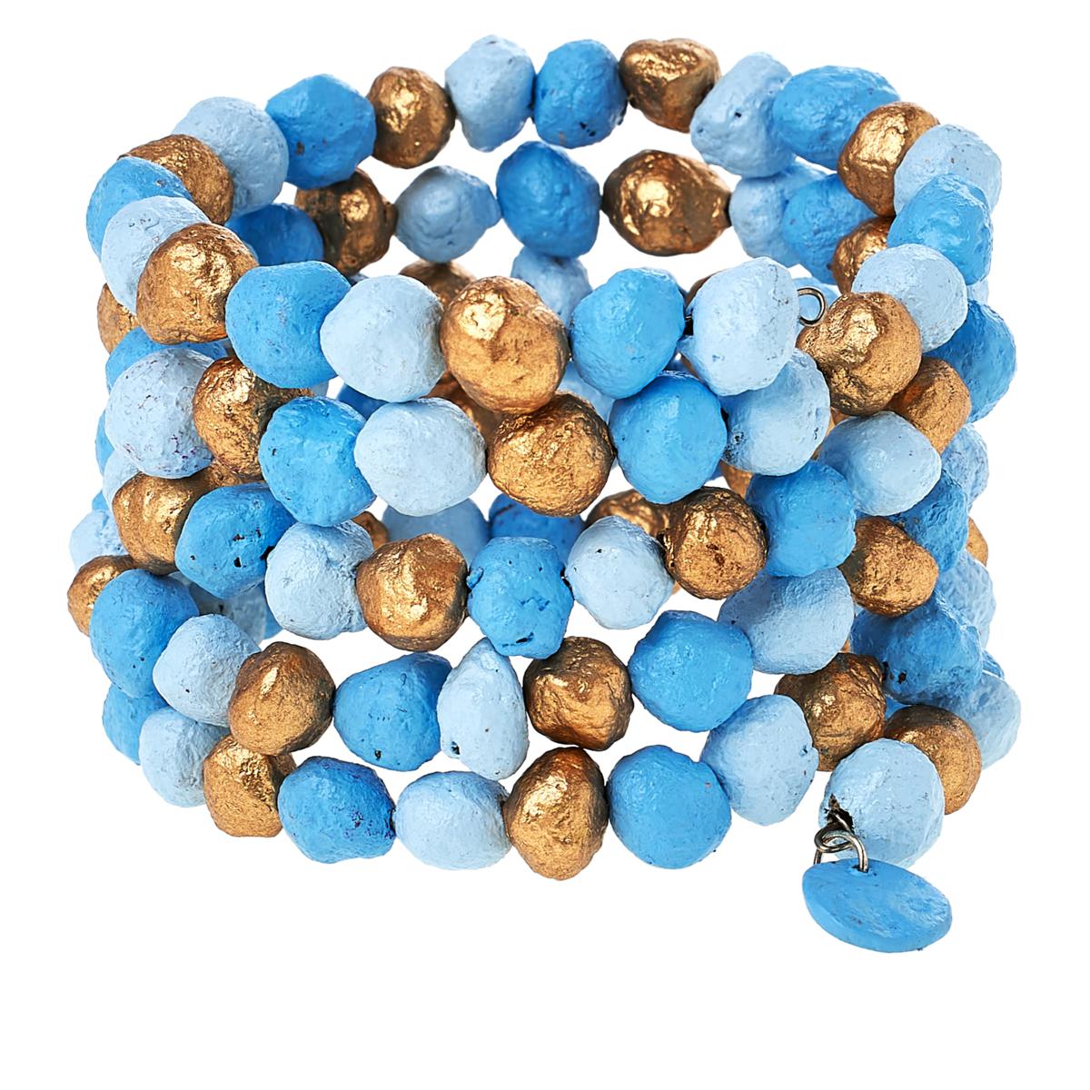 HSN Floreia  Seed Coil Blue Bead Bracelet
