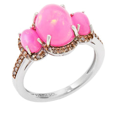 Colleen Lopez Sterling Silver Pink Opal & Champagne  Diamond 3-Stone Ring, Size 6