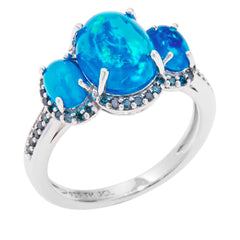 Colleen Lopez Sterling Silver Opal & Diamond 3-Stone Ring, Size 12