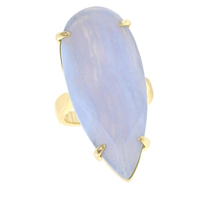 Connie Craig Carroll Goldtone Reid Blue Lace Agate Statement Ring, Size 7