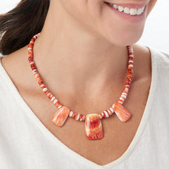 Jay King Sterling Silver Red Spiny Oyster Station Necklace, 18"