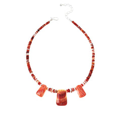 Jay King Sterling Silver Red Spiny Oyster Station Necklace, 18"