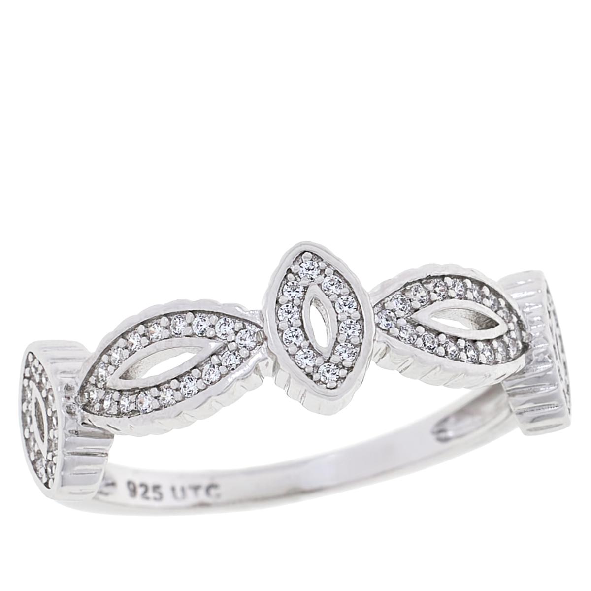 Diamonique Sterling Silver Alternating CZ Halo Ring, Size 7