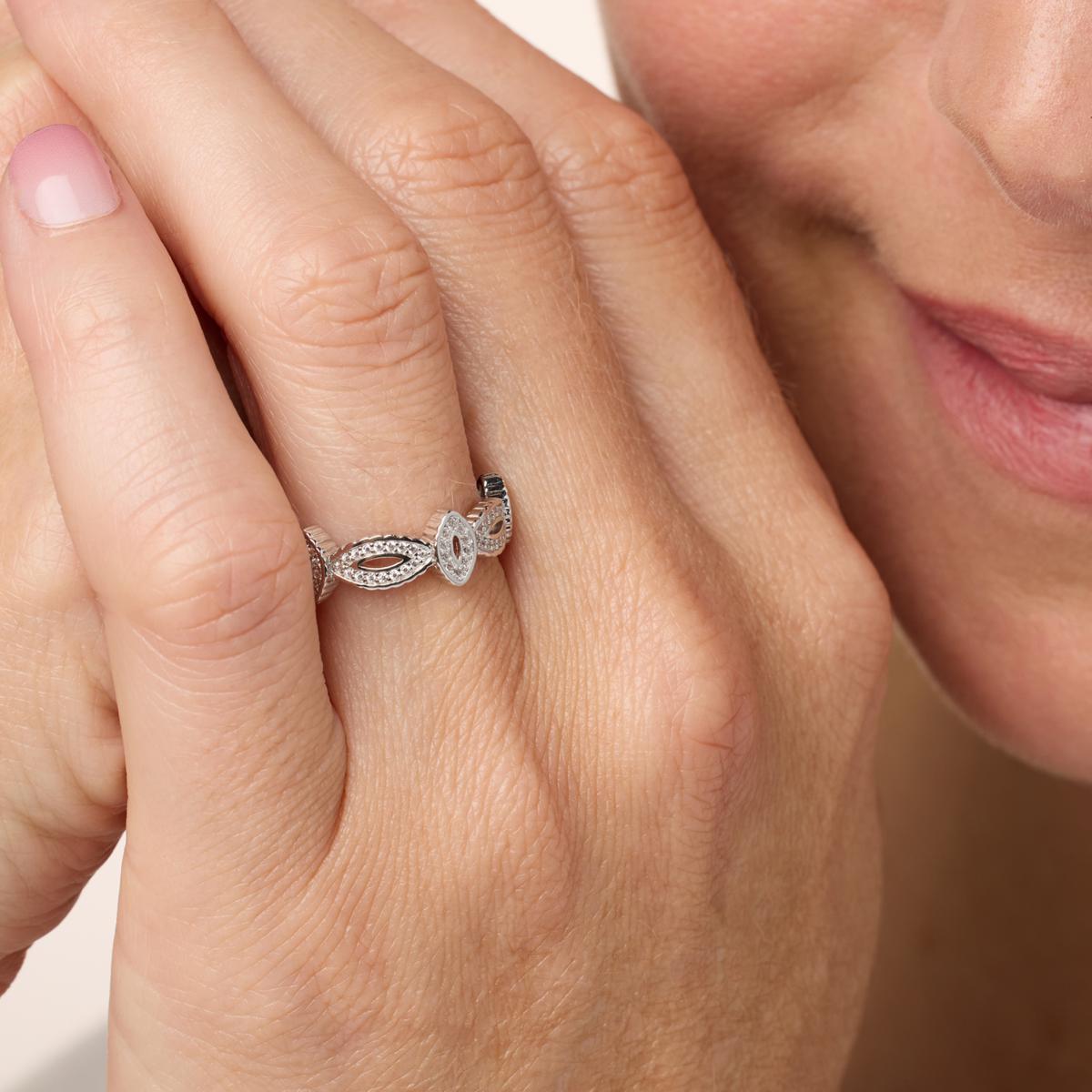 Diamonique Sterling Silver Alternating CZ Halo Ring, Size 7