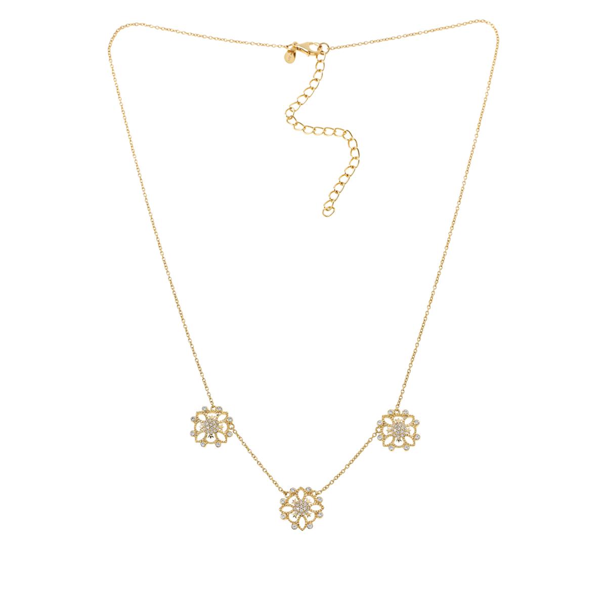 Doris Panos Sterling Silver  Goldclad Vanity Floral Cubic Zirconia Station Necklace, 18"