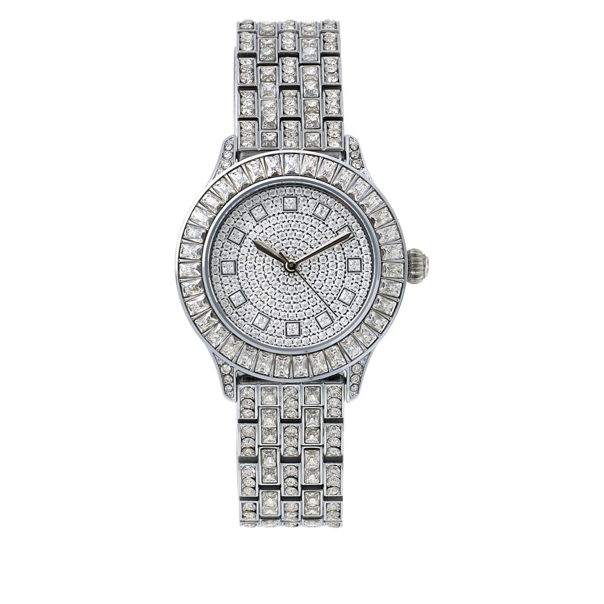 Absolute Silvertone Women's Baguette Bracelet Watch,