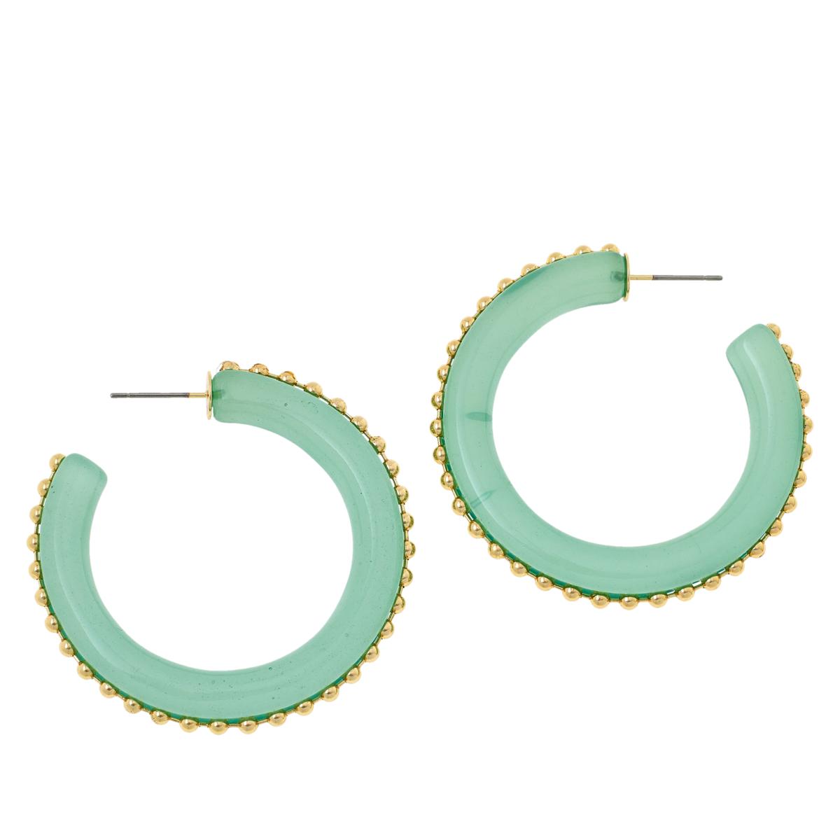 R.J. Graziano Splendid Style Studded Green Resin Hoop Earrings