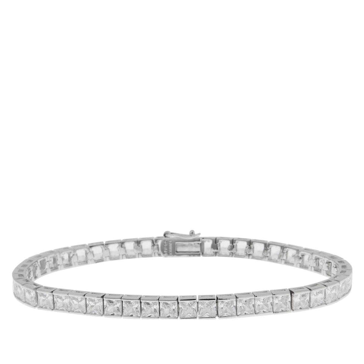 Absolute Sterling Silver Simulated Diamond Princess Cut Line Bracelet, 6-3/4"