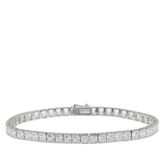 Absolute Sterling Silver Simulated Diamond Princess Cut Line Bracelet, 6-3/4"
