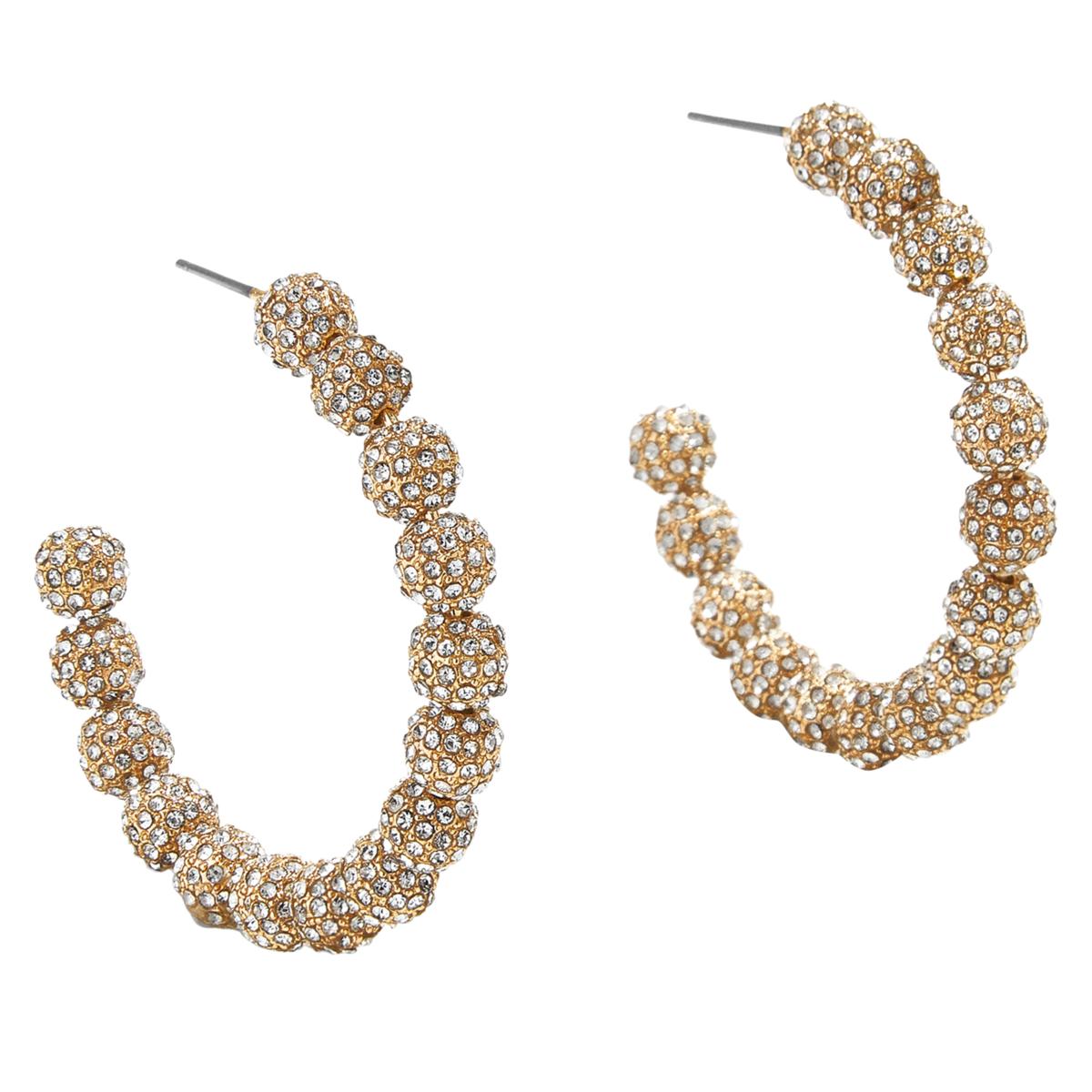 BaubleBar Goldtone Pave Ball Hoops, 1-1/4"