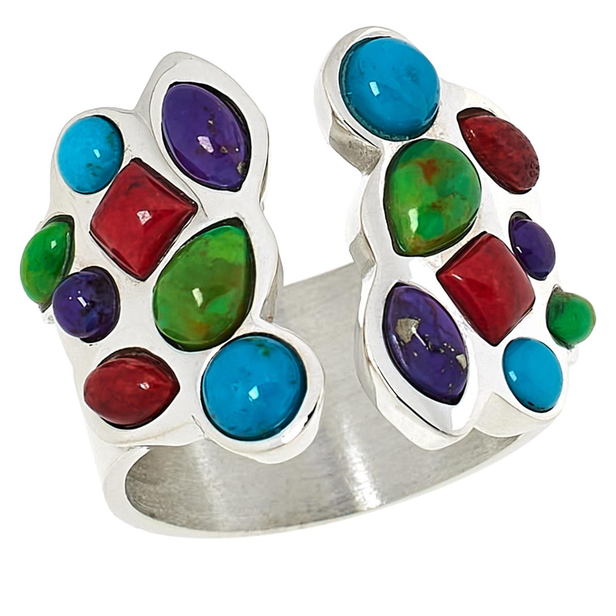 Jay King Sterling Silver Multicolor Multi-gemstone Open-Shank Ring, Size 6