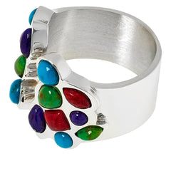 Jay King Sterling Silver Multicolor Multi-gemstone Open-Shank Ring, Size 6
