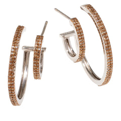 Colleen Lopez Sterling Silver Double Hoop Champagne Diamond Earrings