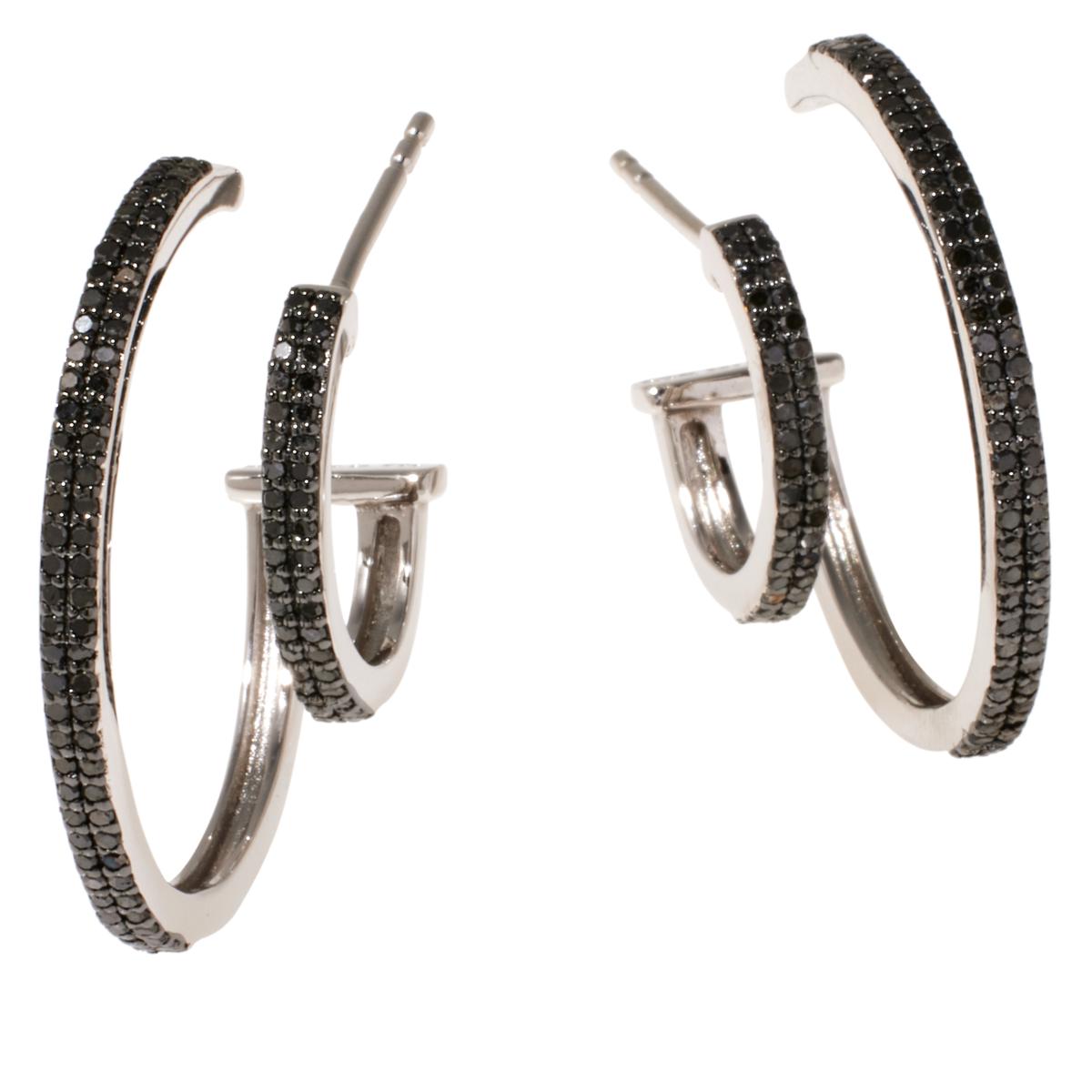 Colleen Lopez Sterling Silver Double Hoop Black Diamond Earrings