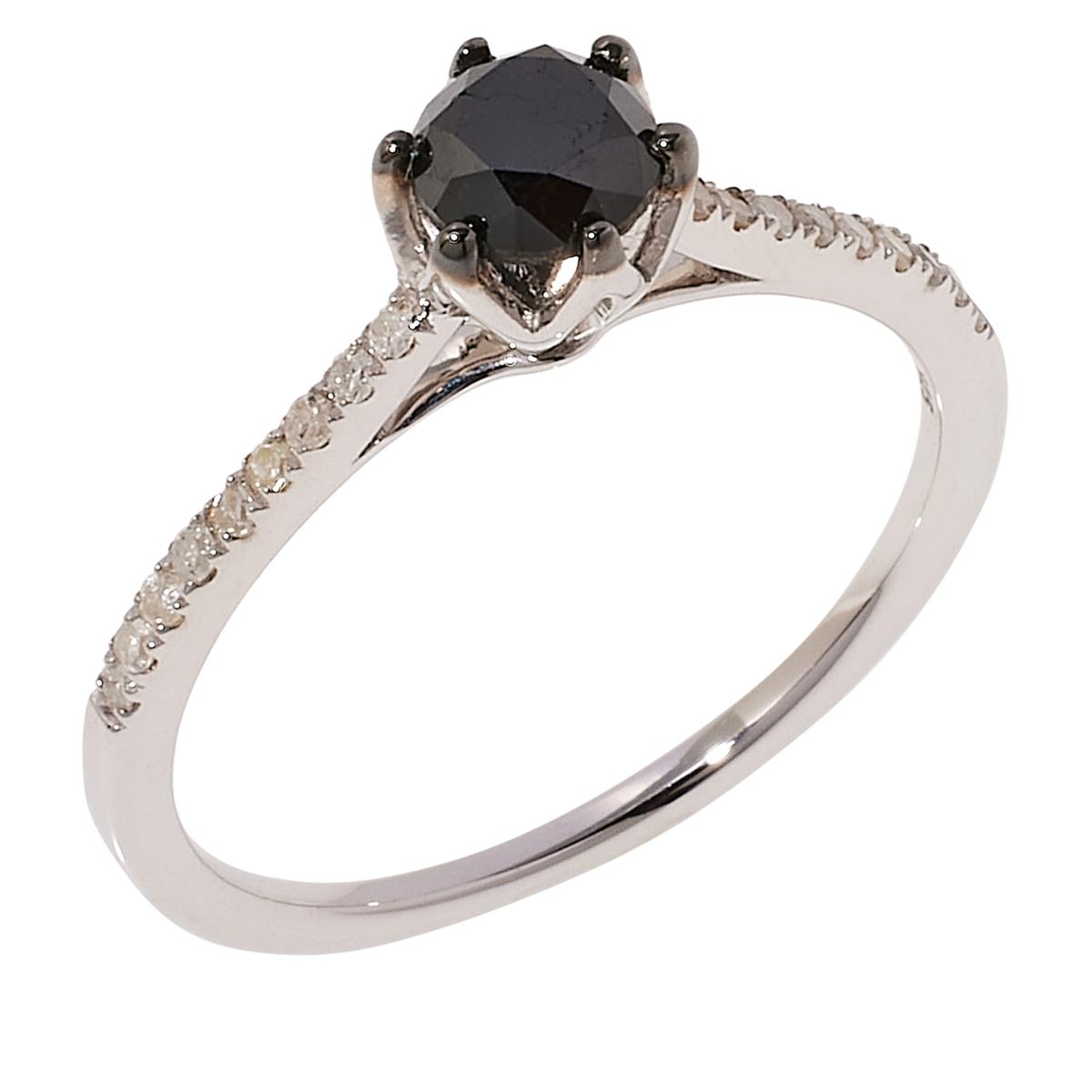 Colleen Lopez Sterling Silver Black Colored Diamond Solitaire 6-Prong Ring, Size 9