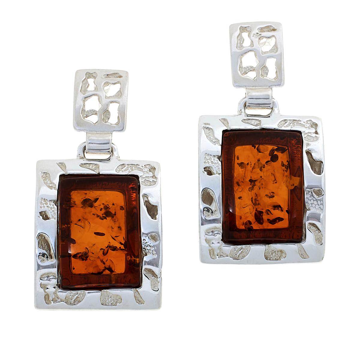 Amber Extraordinaire Sterling Silver Rectangle Drop Earrings.