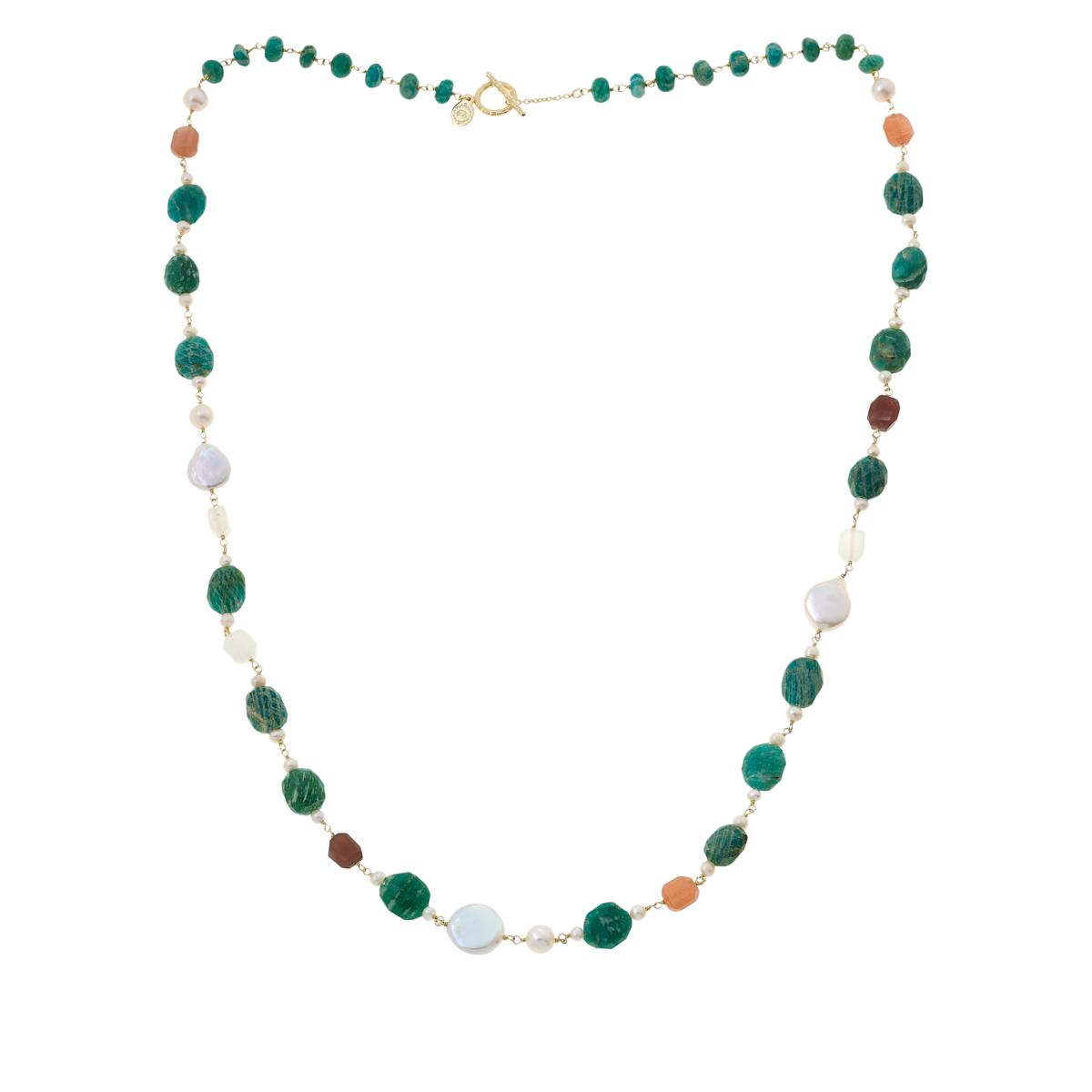 Rarities Sterling Silver GoldPlated Amazonite, Cultured Pearl & Moonstone Necklace