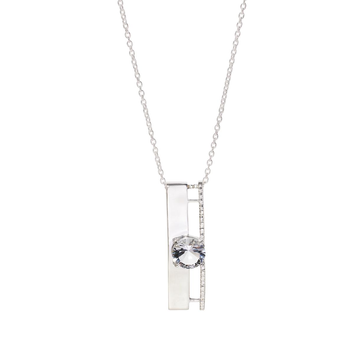 Herkimer Mines Sterling Silver "Diamond" Quartz Solitaire Round-cut Bar Pendant Necklace, 18"