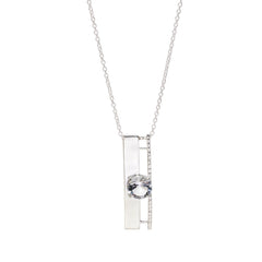Herkimer Mines Sterling Silver "Diamond" Quartz Solitaire Round-cut Bar Pendant Necklace, 18"