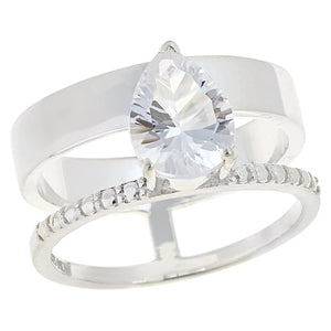 Herkimer Mines Sterling Silver Double Pear-cut Solitaire Ring, Size 9