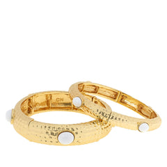 R.J. Graziano Goldtone Set of 2 White Color Stretch Bangle Bracelet, 7-1/2"