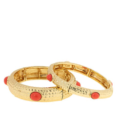 R.J. Graziano Goldtone Set of 2 Red Color Stretch Bangle Bracelet, 7-1/2"