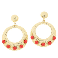 R.J. Graziano "Shine in Chic" Red Bead Hammered Doorknocker Earrings