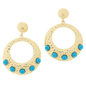 R.J. Graziano "Shine in Chic" Blue Bead Hammered Doorknocker Earrings