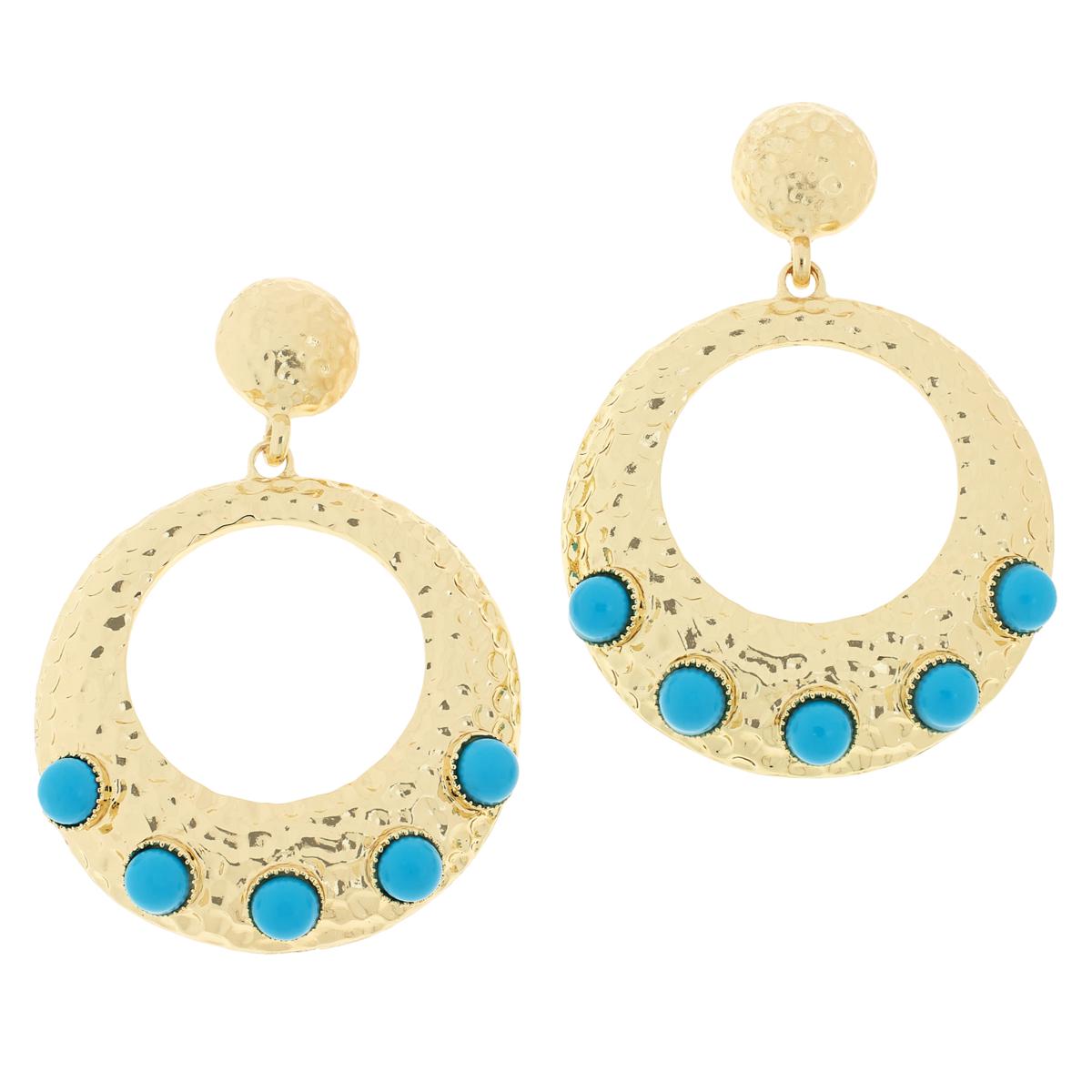 R.J. Graziano "Shine in Chic" Blue Bead Hammered Doorknocker Earrings