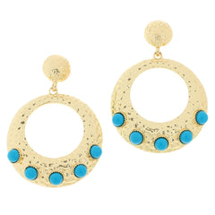 R.J. Graziano "Shine in Chic" Blue Bead Hammered Doorknocker Earrings
