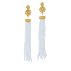 R.J. Graziano Insta Glam Seed White Bead Tassel Earrings, 4"