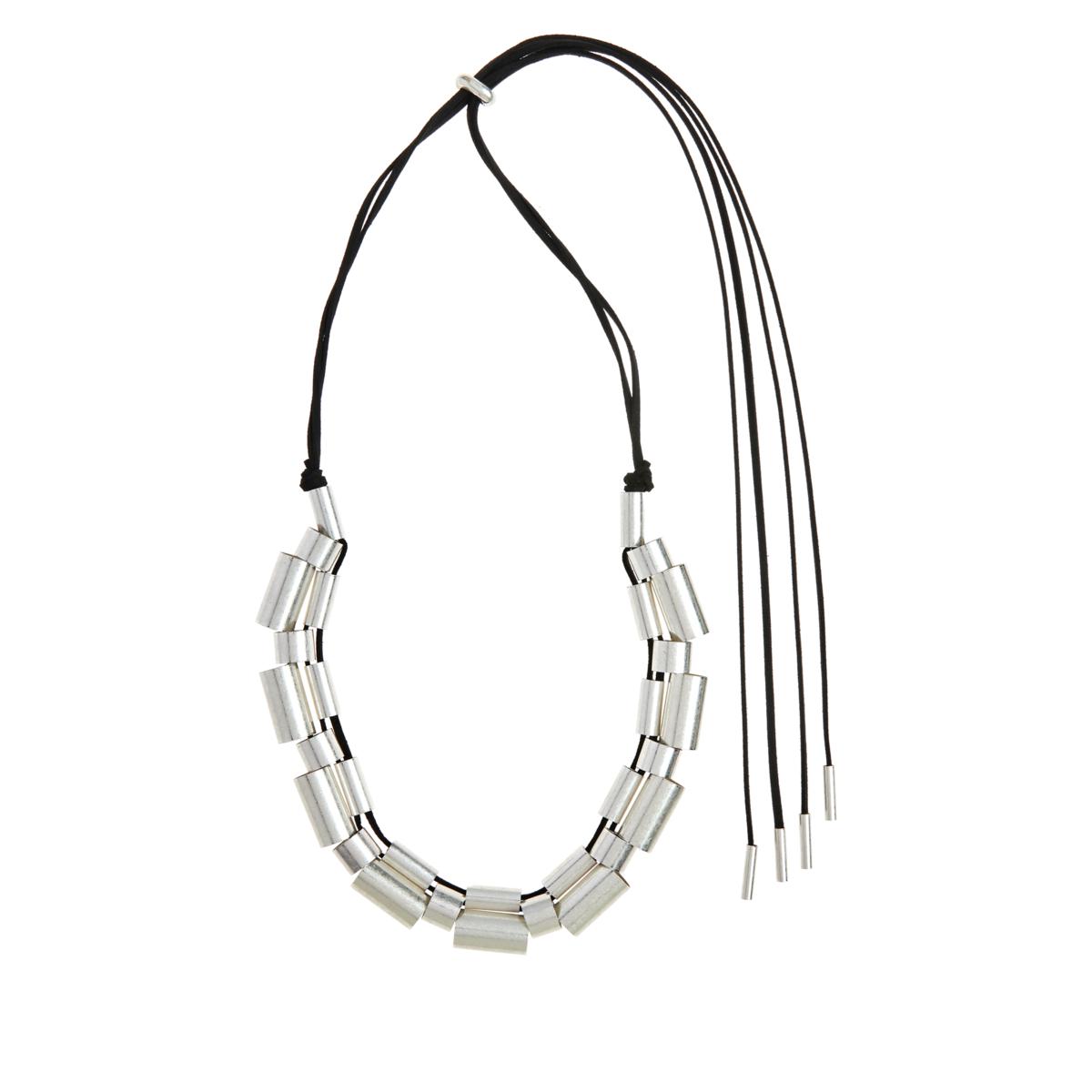Marla Wynne Silvertone Abstract Tube Necklace, 26"-49"