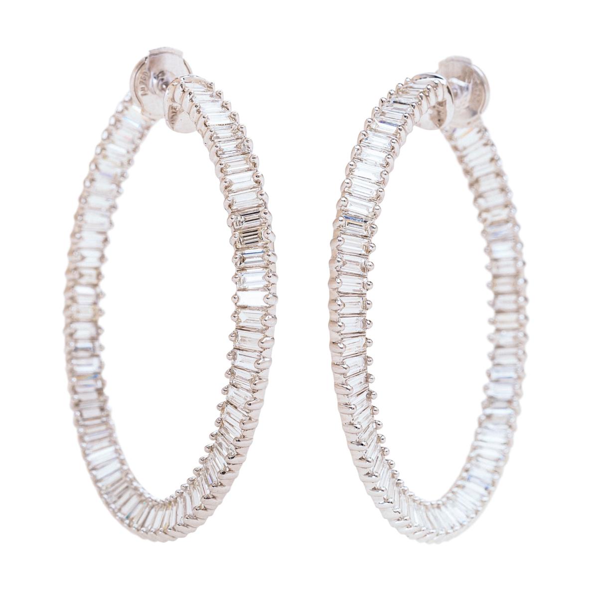 Made by Malyia 14K White Gold 1CTW Diamond Hoop Earrings