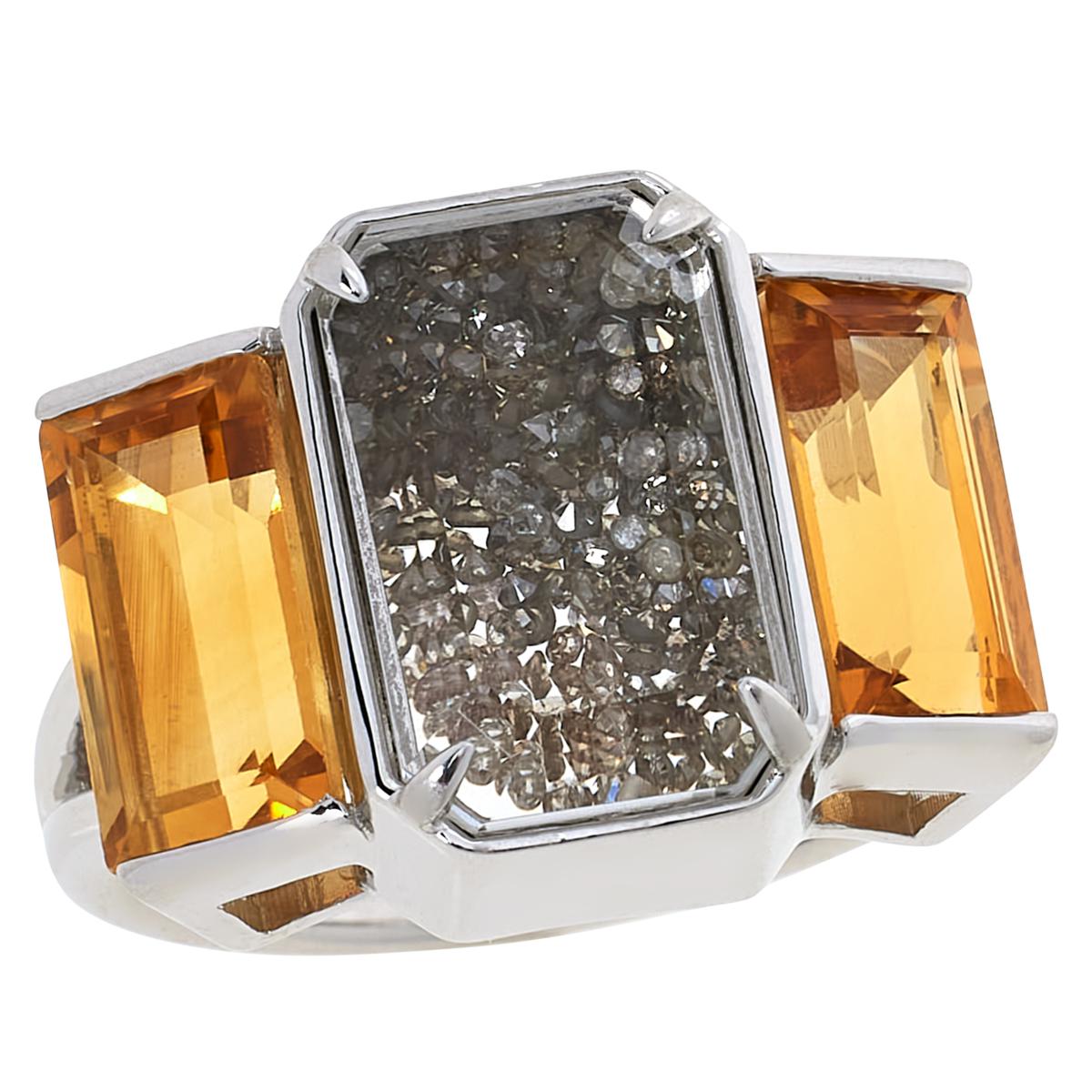 Colleen Lopez Sterling Silver Diamond & Citrine Shaker Ring, Size 12
