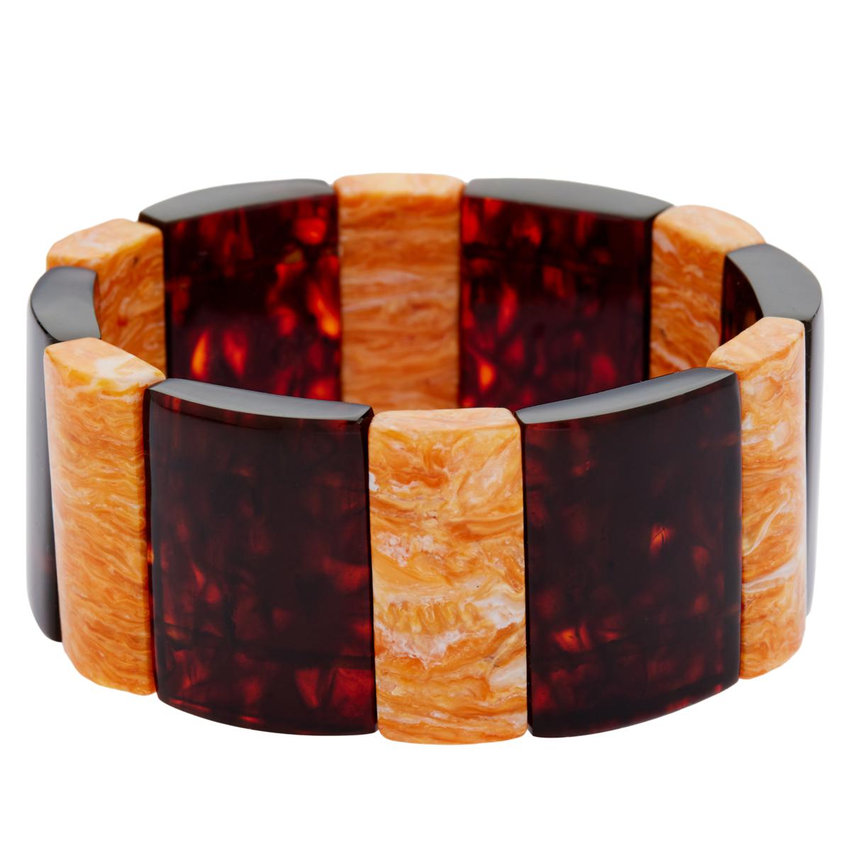 Jay King Brown Amber and Orange Spiny Oyster Shell Stretch Bracelet
