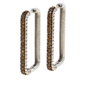 Colleen Lopez Sterling Silver 1ctw Champagne Diamond Rectangular Hoop Earrings