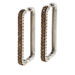 Colleen Lopez Sterling Silver 1ctw Champagne Diamond Rectangular Hoop Earrings