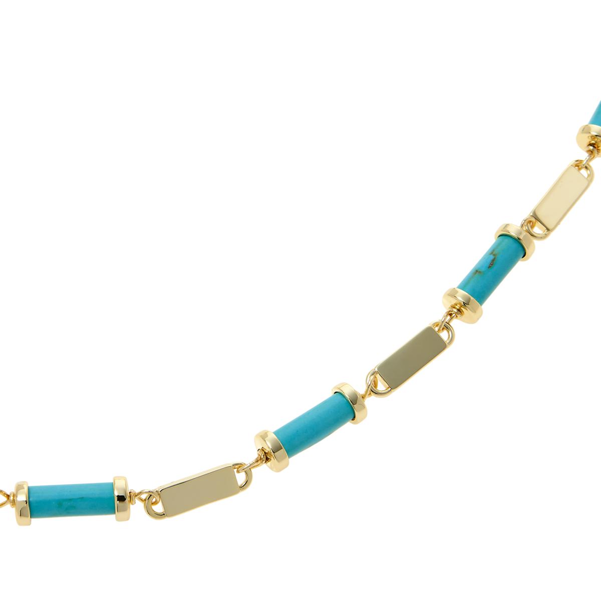Connie Craig Carrol Goldtone Blue Turquoise Barrel Station Necklace 20"