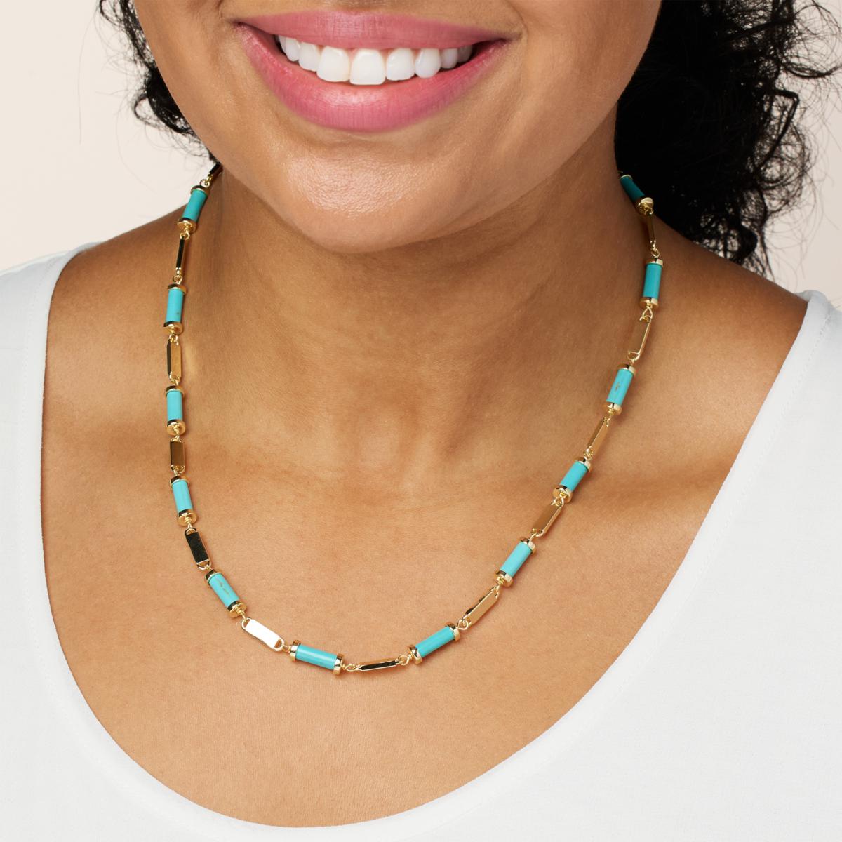 Connie Craig Carrol Goldtone Blue Turquoise Barrel Station Necklace 20"