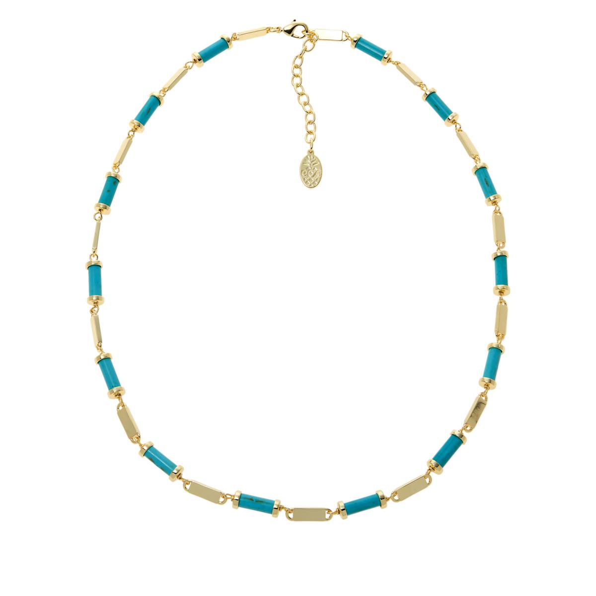 Connie Craig Carrol Goldtone Blue Turquoise Barrel Station Necklace 20"