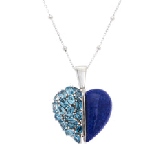 Colleen Lopez Sterling Silver Half-Blue Topaz/ Lapis Locket Heart Pendant Necklace, 20"