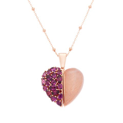 Colleen Lopez Sterling Silver Half-Garnet/ Rose Quartz Locket Heart Pendant Necklace, 20"